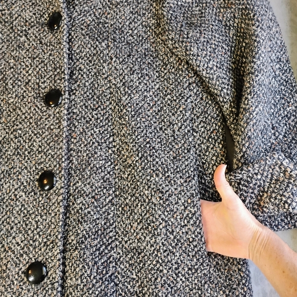 Vintage Bert Newman Tweed Coat Womens 6 Black Tan Dark Academia Preppy Classic - Picture 8 of 16